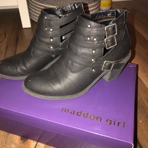 Black leather booties